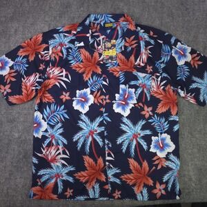 New Ocean Blue Hawaiian Shirt Large Blue Floral Camp Short Sleeve 100$